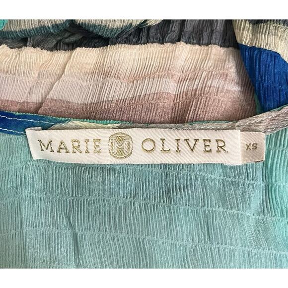 Marie Oliver Luciana Stripe Silk Blend Maxi Dress Blue Multi Puff Sleeve Size XS - Picture 9 of 10